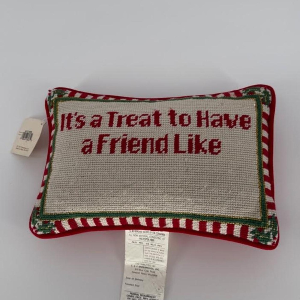 C&F Enterprises Christmas Needlepoint Pillow Friend Like You Red White Striped